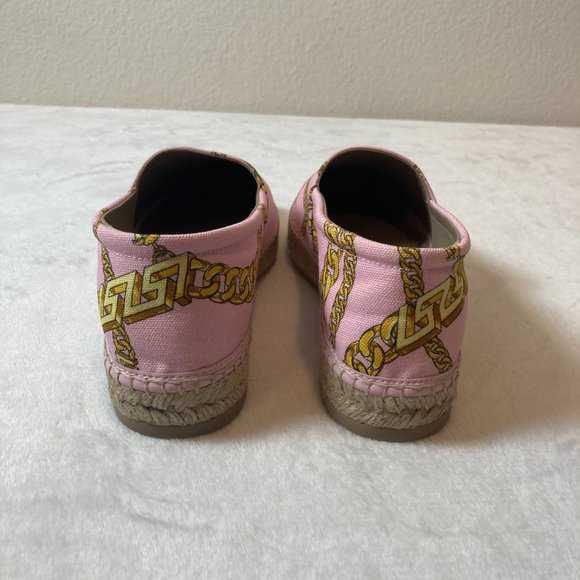 Versace Chain-Print Cotton Espadrille Loafers Pink Size 10B New In Box Authentic - Picture 10 of 13